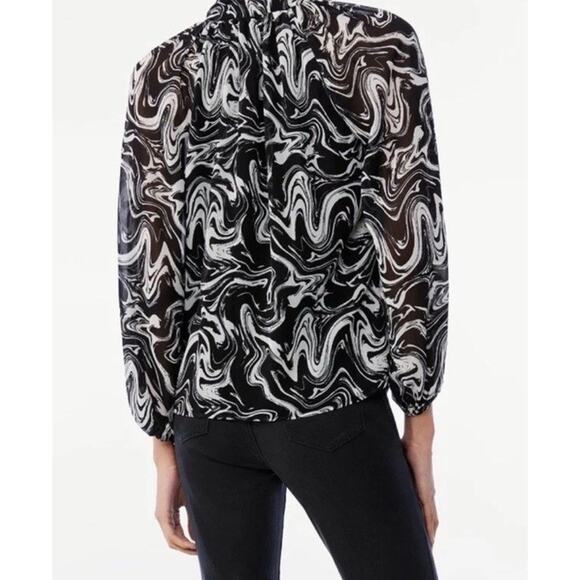 Scoop Tie Neck Blouse Retro Style Sheer Long Sleeve Women’s Size Small (4-6) - Picture 11 of 16